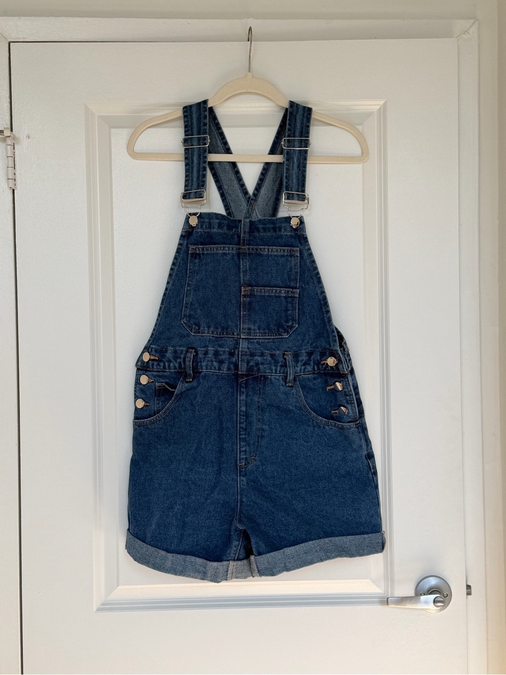 Classic Dark Blue Denim Overall Shorts